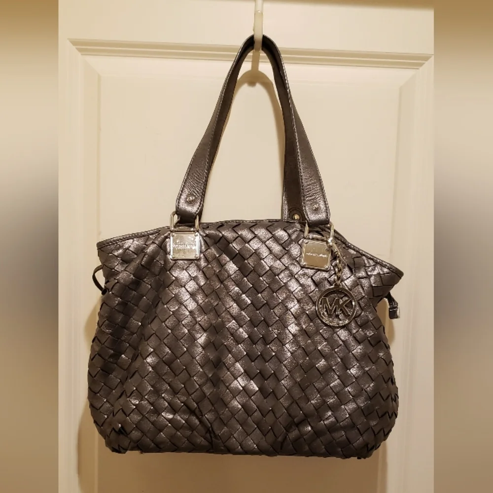Michael Kors Shimmering Silver Woven Shoulder Bag